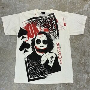 Vintage Batman The Dark Knight Shirt Mens Medium White Joker Movie Promo 2008